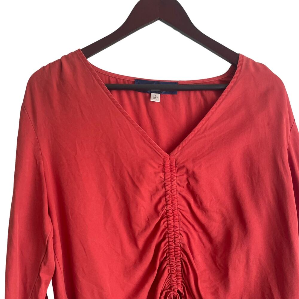 Blue Rain Women‎ Top L Orange Tencel 3/4 Ruched Tie Front and Sleeve Boho Indie - Picture 10 of 10